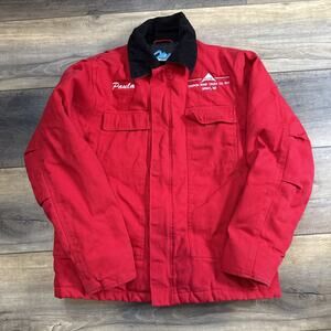 Tri Mountain Jacket Mens Small Canvas Quilted Lined Work Wear Heavyweight Red